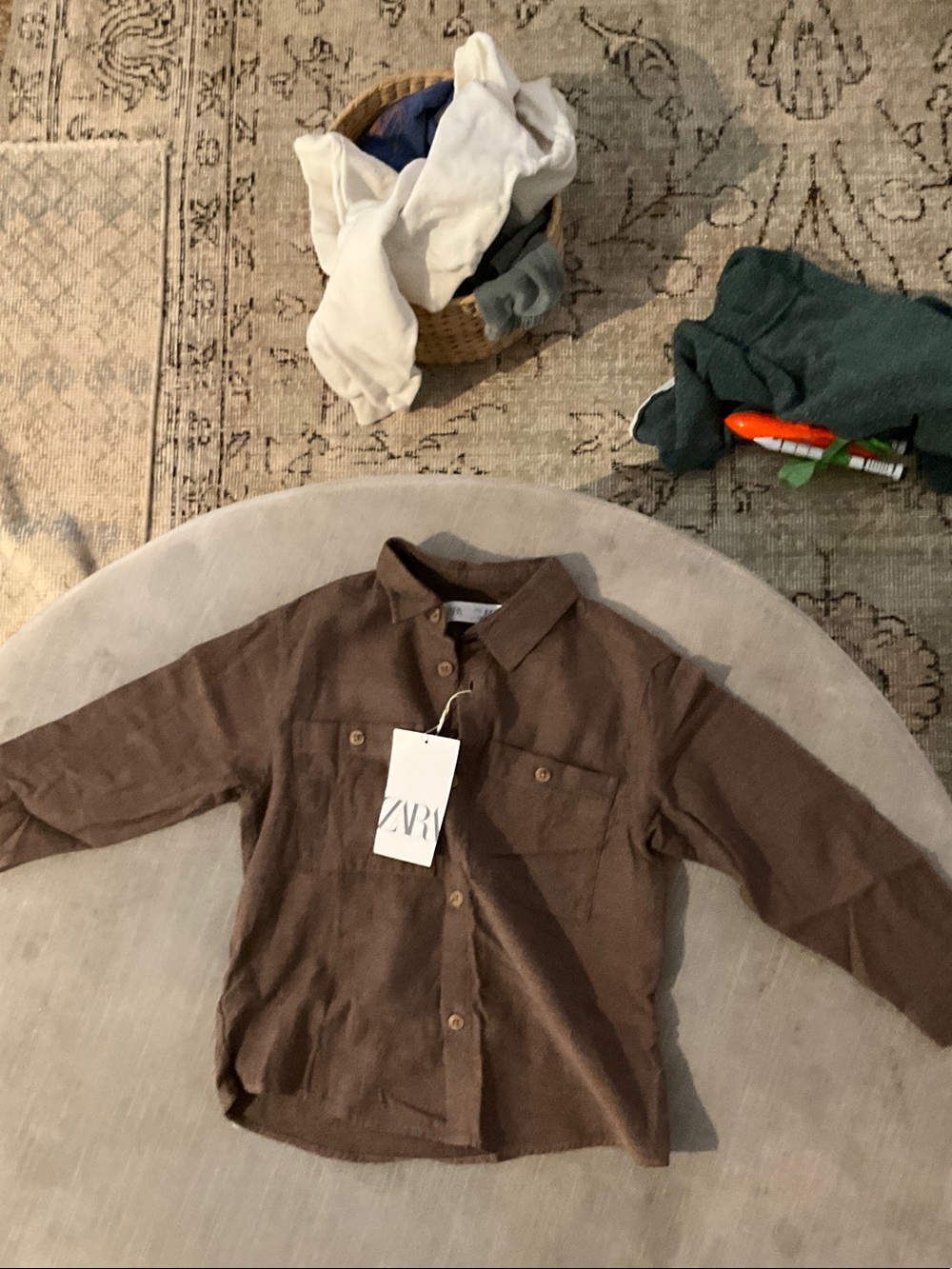 Zara Kids Brown Long-Sleeve Button-Down Shirt
